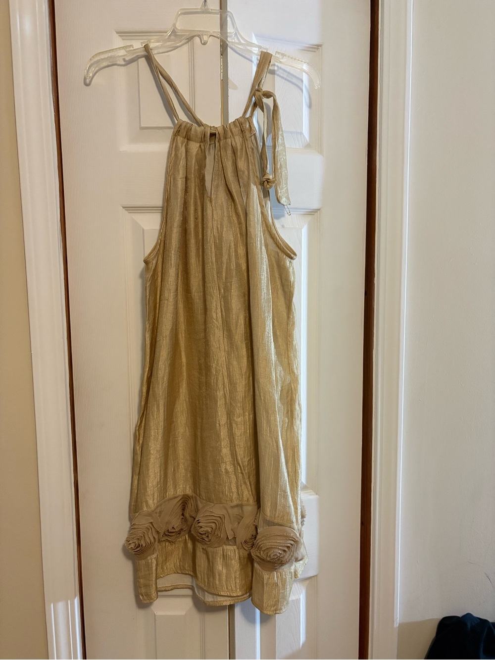 Women’s ' Gold Halter Dress with Rosette Trim